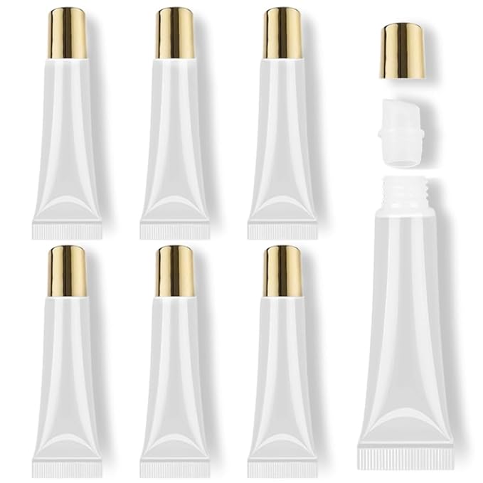 AMORIX 6pcs Empty Lip gloss Tubes Containers 15ml Gold Refillable Empty Squeeze Tubes Clear Cosmetic Containers Soft Tube for Women Girls DIY Lip Gloss Cosmetics