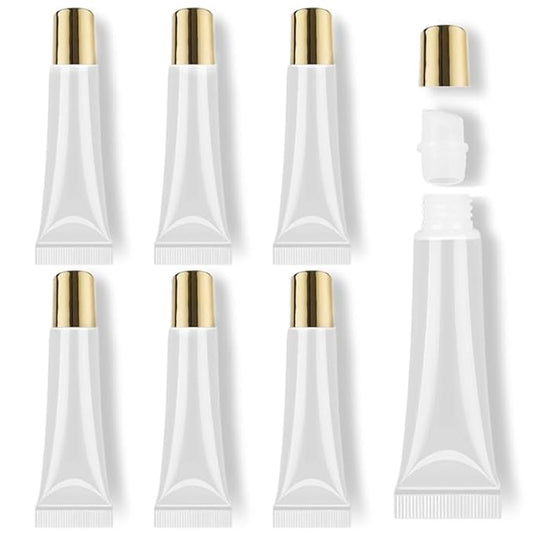 AMORIX 6pcs Empty Lip gloss Tubes Containers 15ml Gold Refillable Empty Squeeze Tubes Clear Cosmetic Containers Soft Tube for Women Girls DIY Lip Gloss Cosmetics