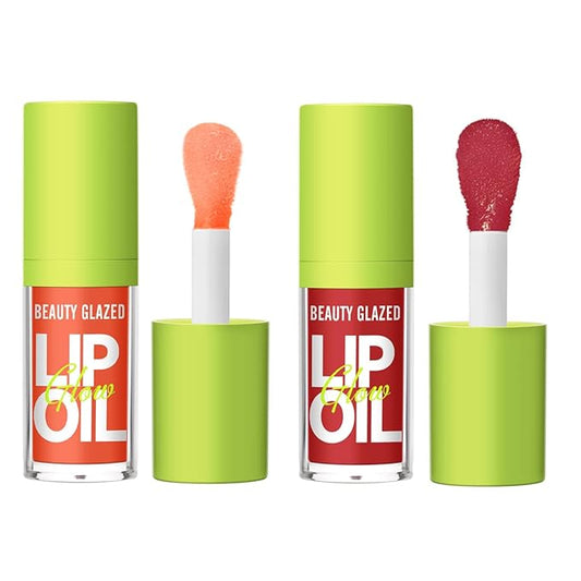 Beauty Glazed Big Brush Head Lip Oil, Ultra-Hydrating & Nourishing, Smooth Glossy Finish Lip Glow Oil, Shiny and Vegan Tinted Lip Gloss, Non-Sticky Formula (2, 103# SWEET & 104# LOVE)