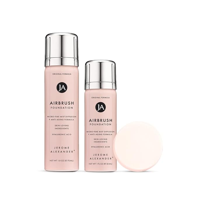 Jerome Alexander MagicMinerals AirBrush Foundation Set – Full Size & Mini Travel Size Spray Makeup, Medium Shade – Ultra-Light, Buildable, Full Coverage Formula with Anti-Aging Skincare Ingredients