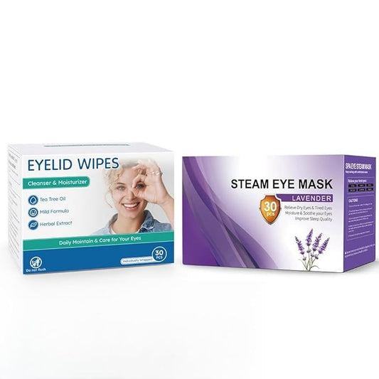 30 Packs Tea Tree Oil Hypoallergenic Eye Wipes for Itchy Eyes & 30 Packs Steam Eye Mask Lavender