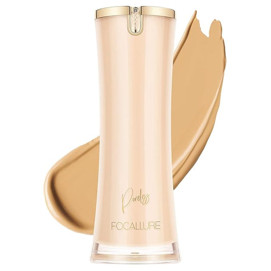 FOCALLURE PerfectBase Lasting Poreless Liquid Foundation, Medium to Full Coversage with Matte Finish, Covers Blemishes & Under-Eye Circles for All Skin Types, YL03 LINEN
