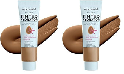 wet n wild Bare Focus Tinted Hydrator Matte Finish, Deep | Oil-Free | Moisturizing Makeup | Hyaluronic Acid | Sheer To Medium Coverage (Pack of 2)