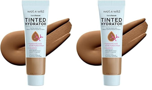 wet n wild Bare Focus Tinted Hydrator Matte Finish, Deep | Oil-Free | Moisturizing Makeup | Hyaluronic Acid | Sheer To Medium Coverage (Pack of 2)