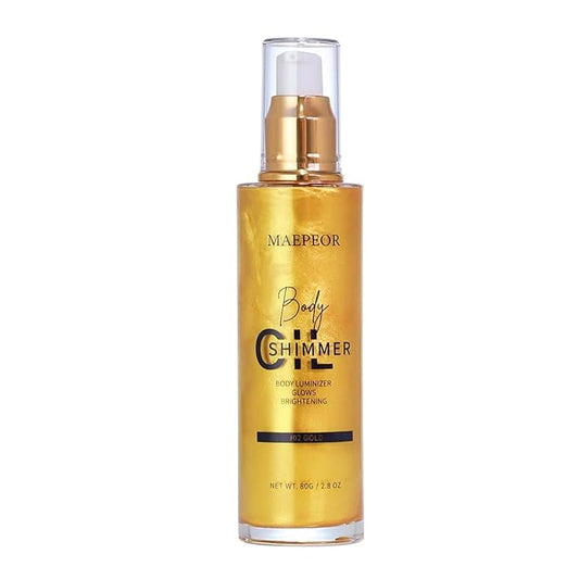 MAEPEOR Shimmer Body Luminizer 5 Colors Moisturizing Glow Illuminator Smooth and Non-sticky Summer Highlighter For Face and Body (80ML, 02 Gold)