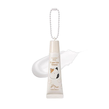 TONYMOLY x Squishmallow Cam the Cat Keychain Lip Gloss, Frosted Milk Gloss, Sheer Pigmented Glossy Lip Stain, Hydrating, Non-Sticky, High Shine Glossy, 11ml