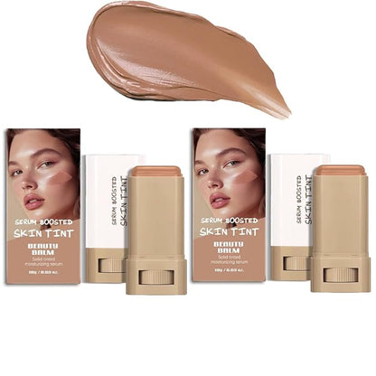 2PCS 3-in-1combining Foundation Stick Beauty Balm Serum Boosted Skin Tint,Solid Tinted Moisturizing Serum Contour Foundation Face for Women,Natural Finish Makeup,Buildable Medium-to-Full Coverage(#06)