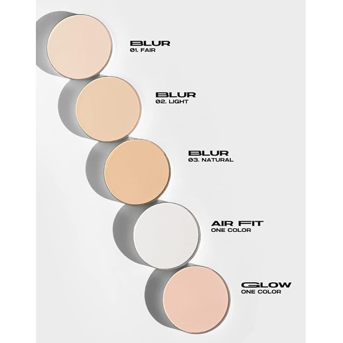 [ABOUT TONE] Blur Powder Pact (03 NATURAL) + Glow Powder Pact + Air Fit Powder Pact + Sebum Cut Powder Pact [4 Types of Powder Pact BUNDLE SET] / Pressed Powder Pact with Mirror and Powder Puff