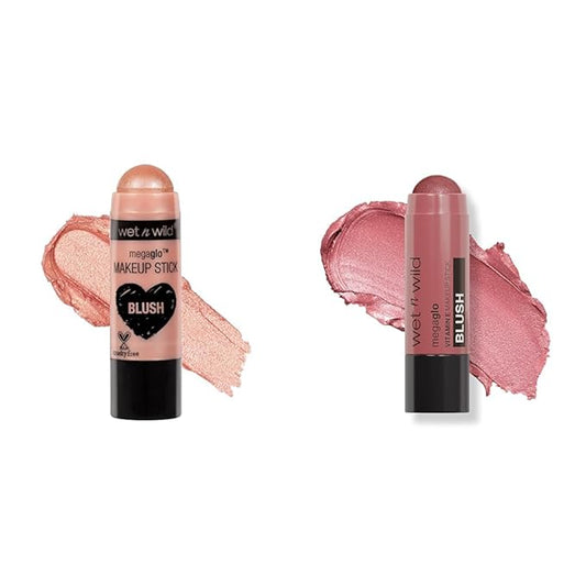 wet n wild MegaGlo Makeup Stick Bundle - Peach Bums & Current Jam, Buildable Color for Cheeks, Eyes & Lips