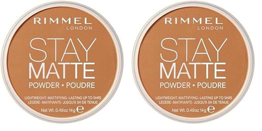 Rimmel London Stay Matte - 025 Toffee - Pressed Powder, Lightweight, High Coverage, Shine Control, 0.49oz (Pack of 2)
