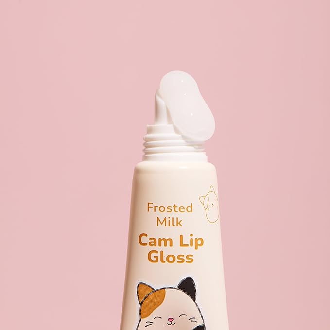 TONYMOLY x Squishmallow Cam the Cat Keychain Lip Gloss, Frosted Milk Gloss, Sheer Pigmented Glossy Lip Stain, Hydrating, Non-Sticky, High Shine Glossy, 11ml