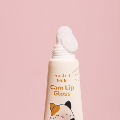 TONYMOLY x Squishmallow Cam the Cat Keychain Lip Gloss, Frosted Milk Gloss, Sheer Pigmented Glossy Lip Stain, Hydrating, Non-Sticky, High Shine Glossy, 11ml