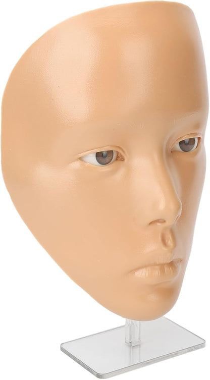JTLB Makeup Practice Face with Plastic Stand 5D Silicone Full Face Makeup Practice BoardReusable Mannequin Tool for Beginner (Wheat Skin)