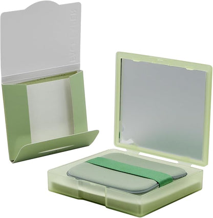 200 Oil Blotting Sheets With Mirror & Puff - Portable Oil Control Film for Face, Not Destroy Base Makeup - Oil Absorbing Sheets for Women & Men On The Go (Green Tea)