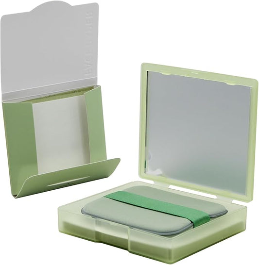 200 Oil Blotting Sheets With Mirror & Puff - Portable Oil Control Film for Face, Not Destroy Base Makeup - Oil Absorbing Sheets for Women & Men On The Go (Green Tea)