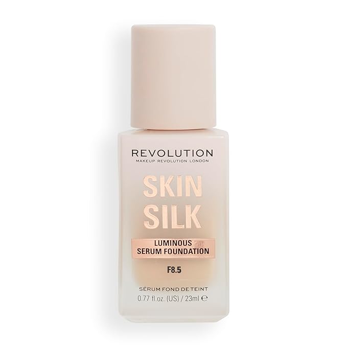 Revolution, Skin Silk Serum Foundation, Light to Medium Coverage, Lightweight & Radiant Finish, Contains Hyaluronic Acid, F8.5 Medium Skin Tones, 0.77 fl oz