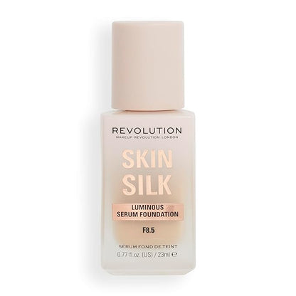Revolution, Skin Silk Serum Foundation, Light to Medium Coverage, Lightweight & Radiant Finish, Contains Hyaluronic Acid, F8.5 Medium Skin Tones, 0.77 fl oz