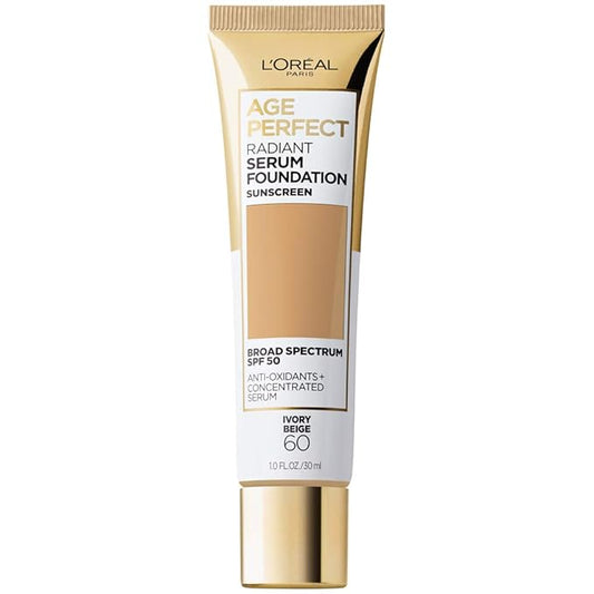 L'Oreal Paris Age Perfect Radiant Serum Foundation with SPF 50, Ivory Beige, 1 Ounce