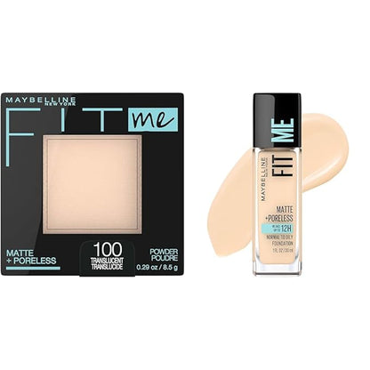 Maybelline Fit Me Matte + Poreless Pressed Powder Makeup & Liquid Foundation Makeup, 1 Count Each