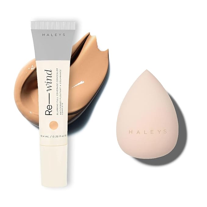 HALEYS Full-Coverage Concealer Set (Medium-Cool): Re-wind Blurring Full Coverage Concealer, Brighten, Reduce dark circles and fine lines, Longwear, Lightweight, Re-mix Makeup Sponge, Smooths, Blurs