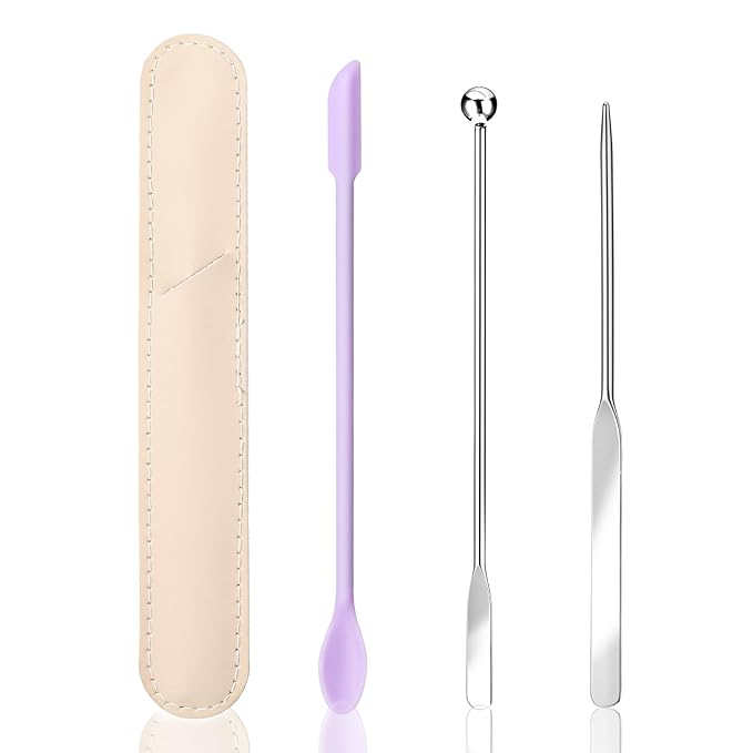Thinp Foundation Spatula,Make Up Spatula Tool with Silicone Cosmetic Spatula Stainless Steel Makeup Palette Double Edged Spatula Makeup Spatula for Small Area of Face