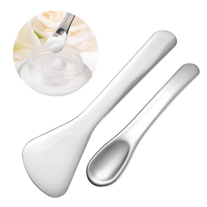 2pcs Mini Metal Cosmetic Spatulas, Reusable Facial Cream Mask Spoon Skincare Spatula Multifunctional Face Mask Applicator Tool for Mixing Sampling Lotions Eye Cream Moisturizers, Silver