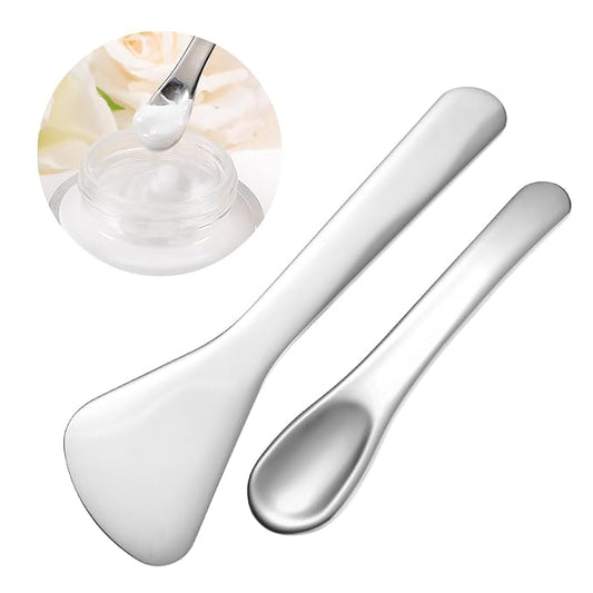 2pcs Mini Metal Cosmetic Spatulas, Reusable Facial Cream Mask Spoon Skincare Spatula Multifunctional Face Mask Applicator Tool for Mixing Sampling Lotions Eye Cream Moisturizers, Silver