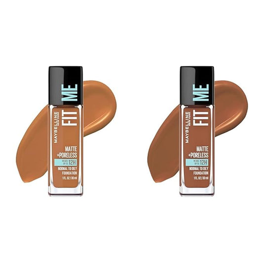 Maybelline Fit Me Matte + Poreless Liquid Foundation Makeup Bundle with Warm Coconut and Nutmeg Shades, 1 Count Each