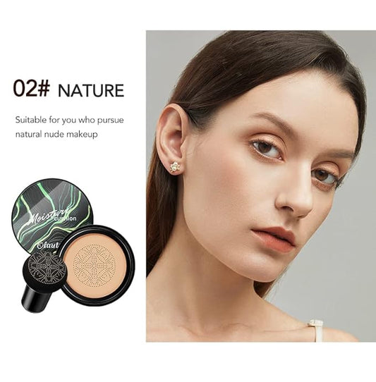 Mushroom Head Air Cushion CC Cream Foundation, Moisturizing BB Cream Foundation, Long-Lasting Blemish Coverage, Matte Even Skin Tone Nude Makeup Base Primer (02#, Natural)