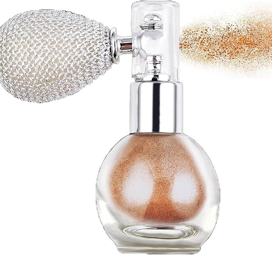 Highlighter Powder Spray Glitter Body Highlighter Spray for Girls Shimmer High Gloss Loose Powder Makeup Mist for Body, Hair, Face and Clothing
