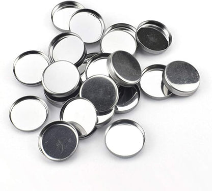 Lasenersm 50-Piece Empty Round Metal Tin Palette Pans, 26mm Diameter, 3.5mm Height, Silver Tone, Minimalistic Style, Cosmetic Eyeshadow Pans for Magnetic Makeup Palette