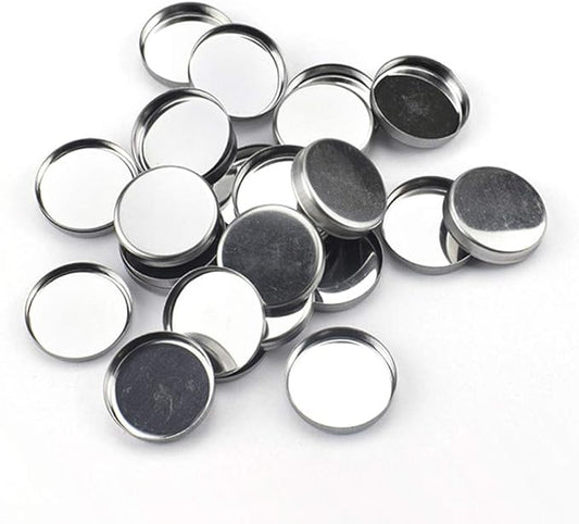 Lasenersm 50-Piece Empty Round Metal Tin Palette Pans, 26mm Diameter, 3.5mm Height, Silver Tone, Minimalistic Style, Cosmetic Eyeshadow Pans for Magnetic Makeup Palette
