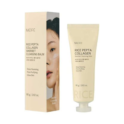 NACIFIC Rice Pepta Collagen Sherbet Cleansing Balm 2.82oz. 80g Makeup Remover Korean Skincare Deep Cleansing Face Cleanser Pore Purifying Glow Glass Skin Non greasy For All Skin Types