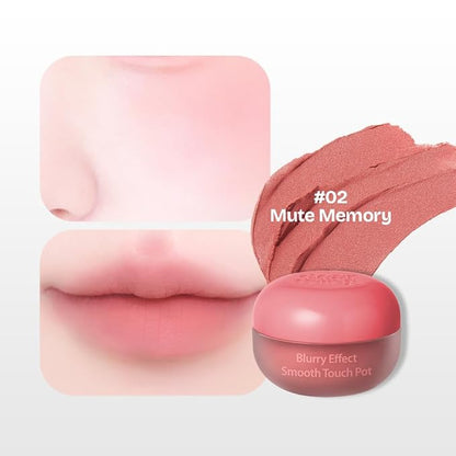 MILKTOUCH dearthing Blurry Effect Smooth Touch Pot - Lip and Blush, Soft Airy Matte Finish, Vivrant Color (02 Mute Memory, 0.16 Fl Oz)