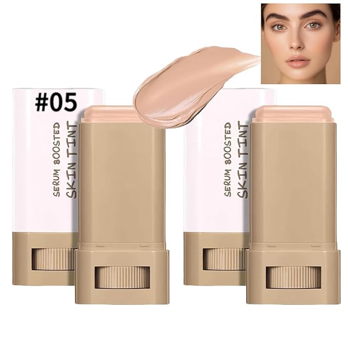 2 Pcs Foundation Stick Beauty Balm Serum Boosted Skin Tint, 2025 New Makeup Tint, Portabl Moisturizing Essence Contour Stick Foundation Beauty Balm (#05)