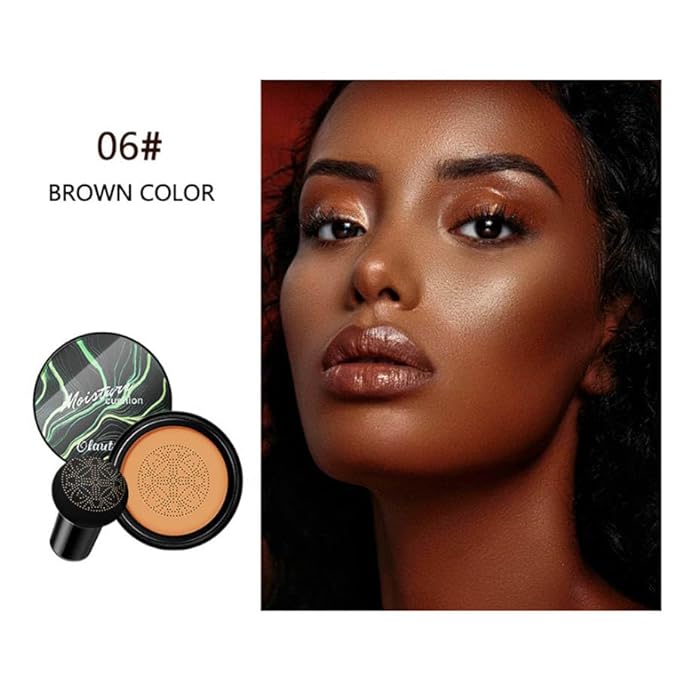 Mushroom Head Air Cushion CC Cream Foundation, Moisturizing Concealer BB Cream Nude Long Lasting Matte CC Cream Makeup Liquid Foundation (Brown color)