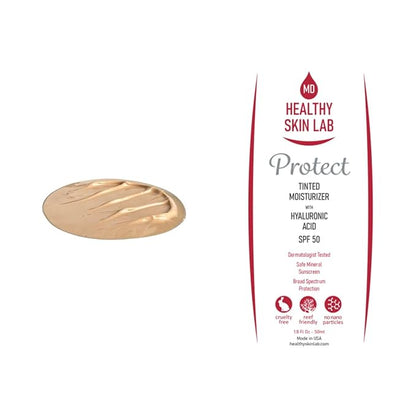 Protect Tinted Moisturizer & Mineral Sunscreen SPF 50, Hyaluronic Acid, Zinc Oxide, Titanium Dioxide for Deep Hydration, Dermatologist-Tested, Suitable for All Skin Types, 50ml