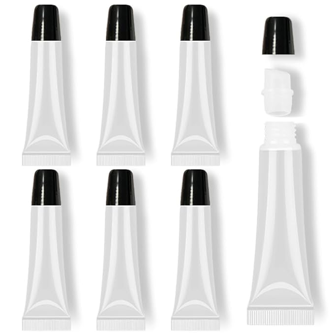 AMORIX 6pcs Empty Lip gloss Tubes Containers 15ml Black Refillable Empty Squeeze Tubes Clear Cosmetic Containers Soft Tube for Women Girls DIY Lip Gloss Cosmetics