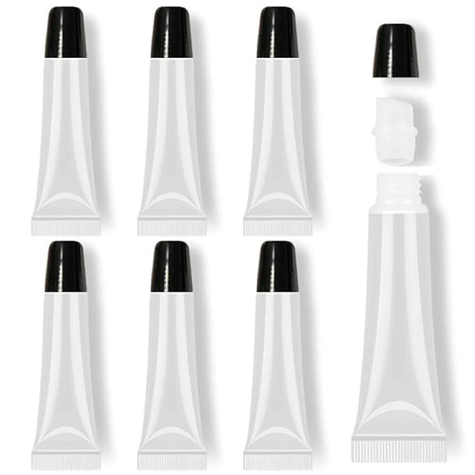 AMORIX 6pcs Empty Lip gloss Tubes Containers 15ml Black Refillable Empty Squeeze Tubes Clear Cosmetic Containers Soft Tube for Women Girls DIY Lip Gloss Cosmetics