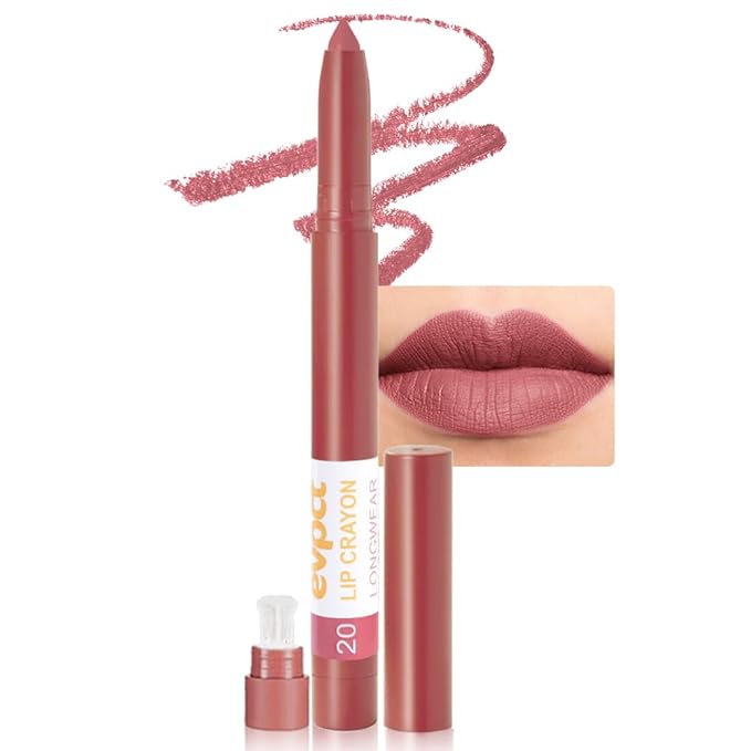 evpct Dusty Mauve Lip Liner Crayon Pencils Set for Women, Romantic Rose Matte Lip Stick Crayon Long Lasting, Lips Pencil Liner and Lipstick set, Lipliner Pencil, 24 Hours Lipstick Built-in Sharpener