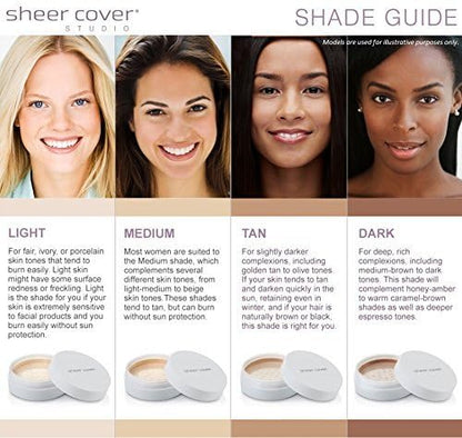 Sheer Cover – Flawless Face Kit – Perfect Shade Mineral Foundation – Conceal & Brighten Highlight Trio – with FREE Foundation Brush and Concealer Brush – Tan Shade – 4 Pieces