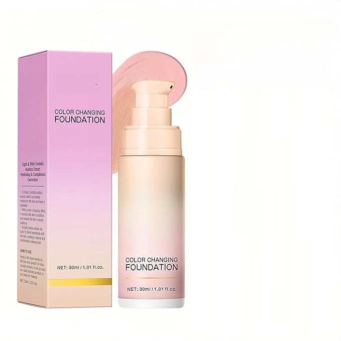 MAEPEOR Color Changing Foundation 4 Colors Lightweight Non-Greasy Hydrating Color Correcting CC Cream with Centella, Skin Corrector Foundation for Dull Skin Tone (03 Pink)