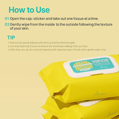 Ariul Stress Relieving Purefull Cleansing Tissue – Gentle & Hydrating Makeup Remover Wipes, Korean Skin Care with Natural Ingredients, 80 Counts × 2 Packs