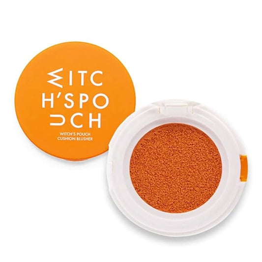 Witch's Pouch Blush Cushion Korean Makeup Cheek Toneup Facial Cushion Blusher Cutie Size Moisturizing Color Correction Flawless Coverage Vivid Colors (02 Sweet Orange)