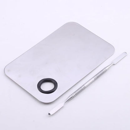 Stainless Steel Professional Pro Lady Cosmetic Makeup Palette Nail Eye Shadow Mixing Makeup Palette with Spatula Tool(150x100MM)