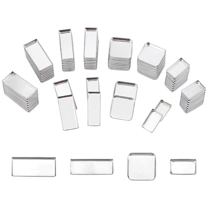 PH PandaHall 80pcs Empty Metal Pans 4 Size Aluminum Empty Eyeshadow Pans Rectangle Palette Pan DIY Blush Lipstick Palette for Makeup Cosmetic, 0.7~1x0.3~0.7 Inch, Non-Magnetic
