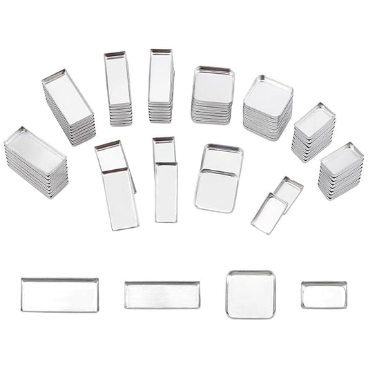 PH PandaHall 80pcs Empty Metal Pans 4 Size Aluminum Empty Eyeshadow Pans Rectangle Palette Pan DIY Blush Lipstick Palette for Makeup Cosmetic, 0.7~1x0.3~0.7 Inch, Non-Magnetic