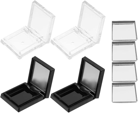 FRCOLOR 4Pcs Empty Eyeshadow Case Single Makeup Palette Blush Lipstick Paints Container Trays Square Plastic Grid DIY Eye Shadow Case with 4Pcs Iron Pans (Black+Clear)