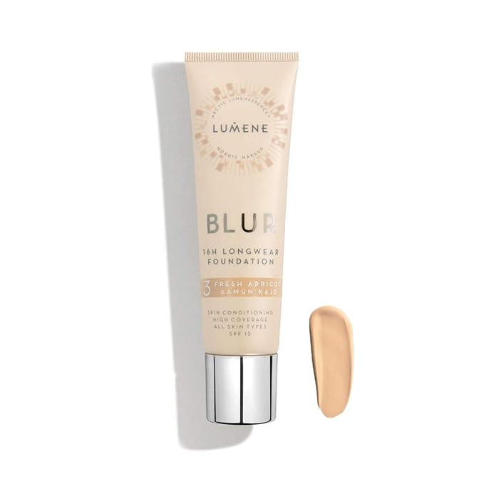 Lumene Longwear Blur Foundation SPF 15 for All Skin Types Medium Coverage with Arctic Cloudberry 30 ml / 1.0 Fl.Oz. (3 Fresh Apricot)