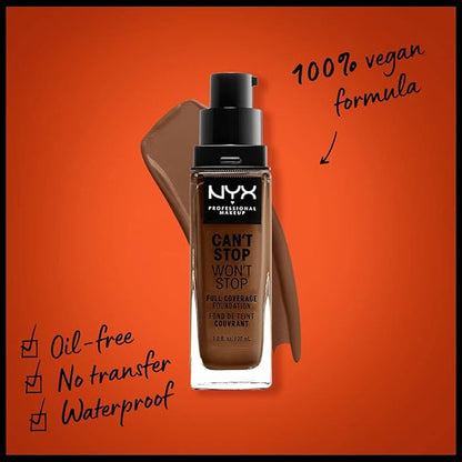 NYX PROFESSIONAL MAKEUP Can't Stop Won't Stop Foundation, 24h Full Coverage Matte Finish - Mocha